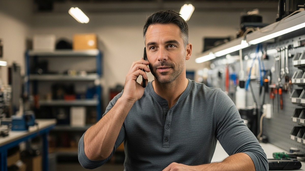 Business owner receiving urgent call transfer from AI